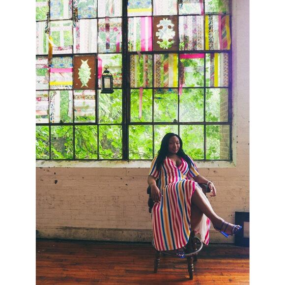 COLOR ME COURTNEY White Multicolor Stripes Taira Front Slit Wrap Dress size XS - Picture 15 of 16